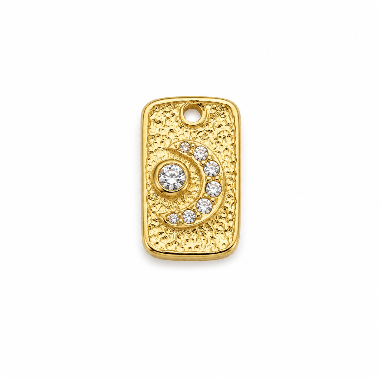 Rechteckiger Mond-Charm mit Zirkonia | Edelstahl 18K vergoldet