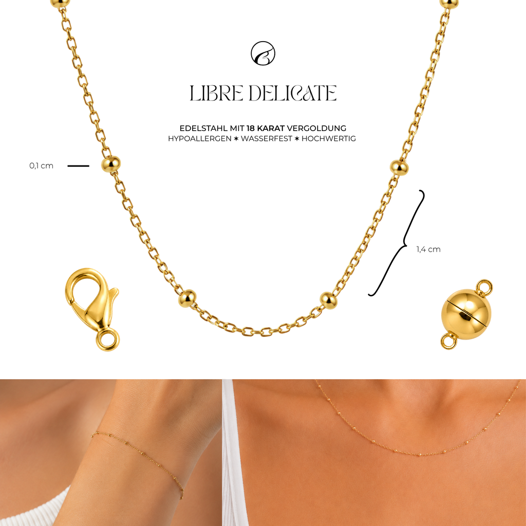 LIBRE DELICATE Gliederkette für Charms | Edelstahl 18K vergoldet