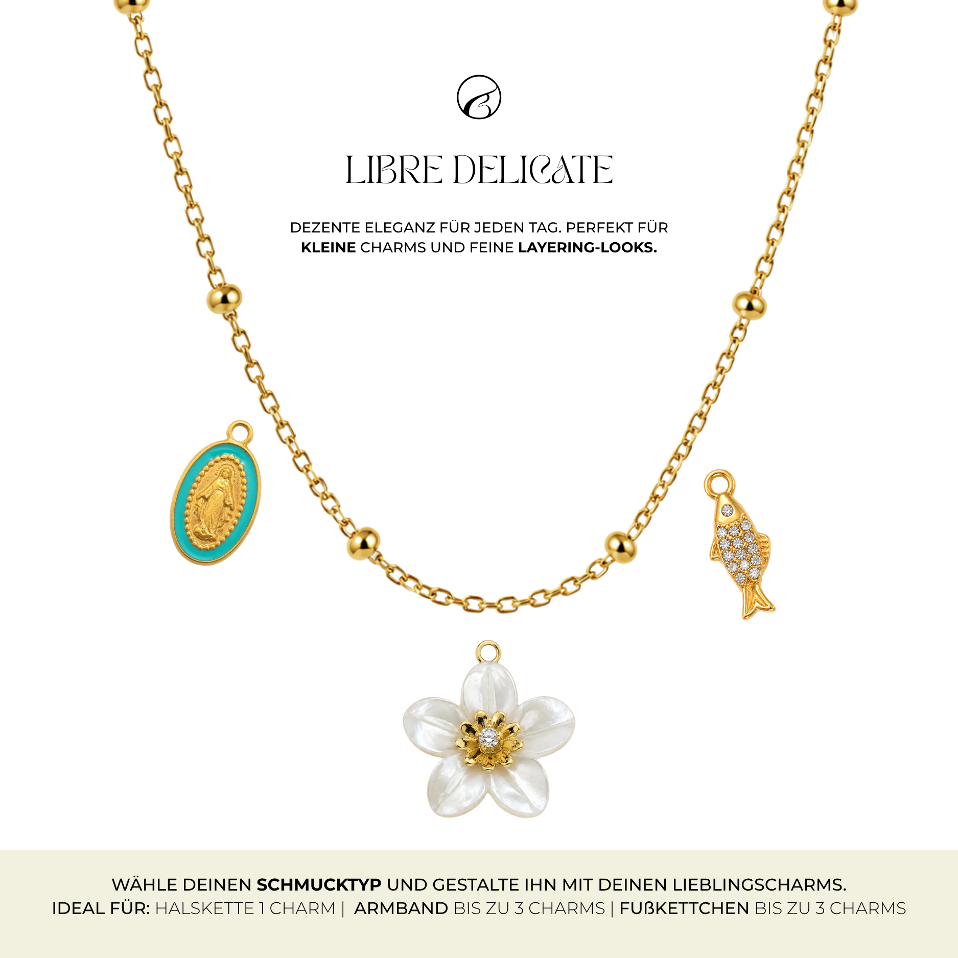 LIBRE DELICATE Gliederkette für Charms | Edelstahl 18K vergoldet