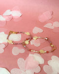 Sweet Medley – Freundschaftsarmbänder aus rosa Süßwasserperlen & Muschelherzen