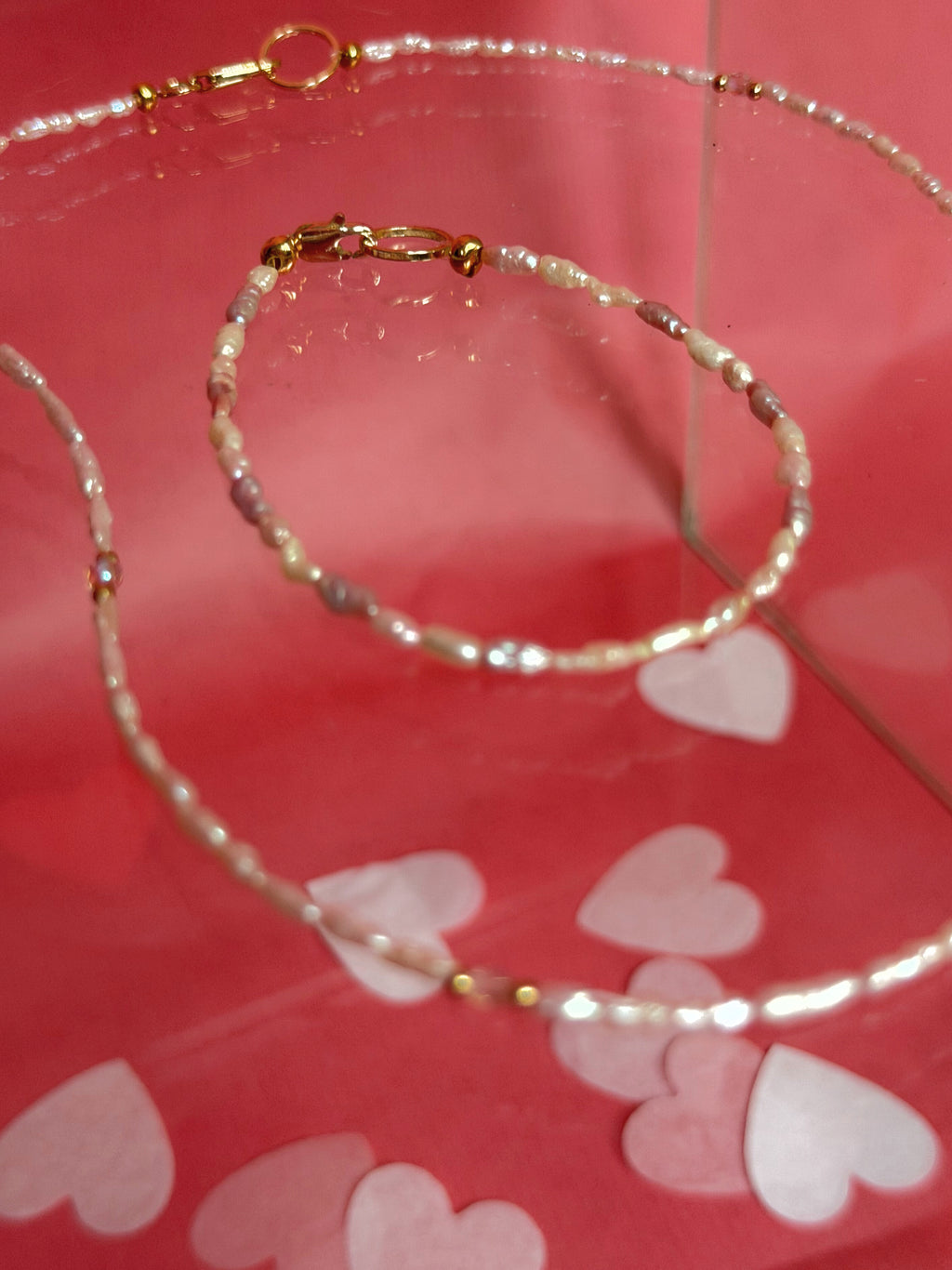 Quiet Rosé Set – Zarte Süßwasserperlen Kette & Armband in Rosé | Valentinstag & Galentine Geschenk