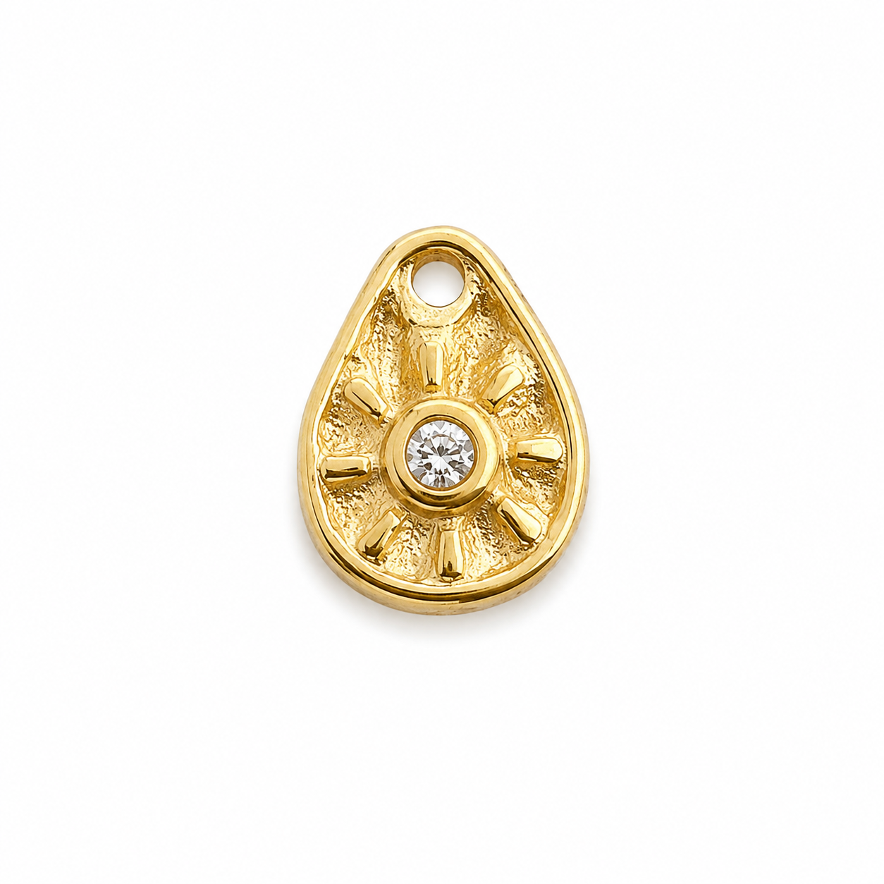 Tropfen-Sonnen Charm mit Zirkonia | Edelstahl 18K vergoldet