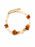 Amber Coast | Bernstein & Muschelperlen Armband | Edelstahl 18K vergoldet
