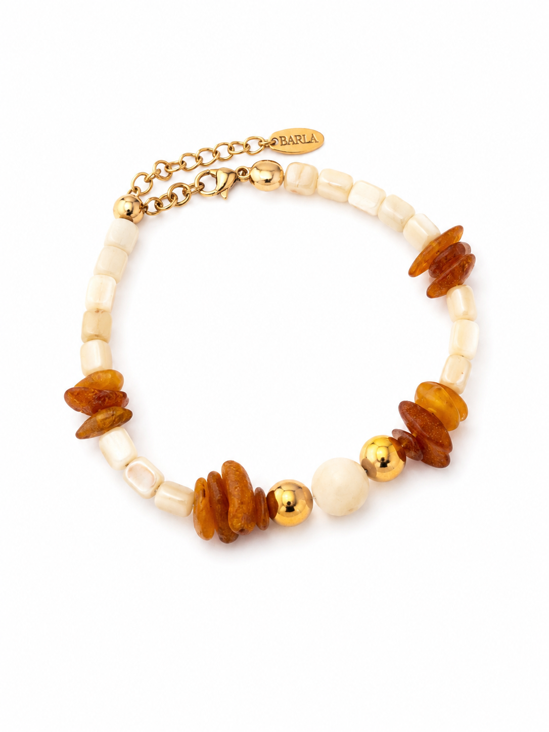 Amber Coast | Bernstein & Muschelperlen Armband | Edelstahl 18K vergoldet