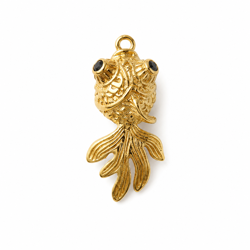 Beweglicher Goldfisch Anhänger mit Zirkonia | 14K Vergoldeter Edelstahl Charm
