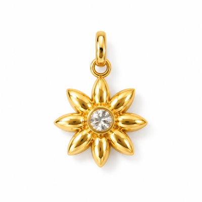 Blüten-Charm Anhänger Gold – Blüte mit Zirkonia