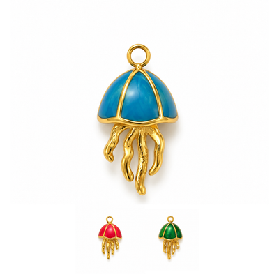 Qualle Anhänger Gold – Bunter 3D Emaille Charm in 3 Farben | 18K vergoldet