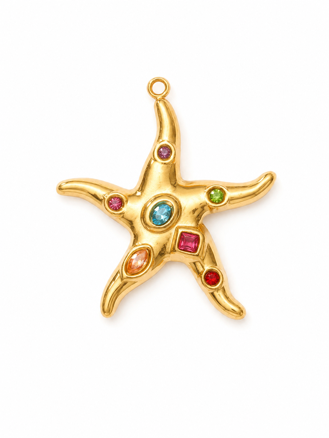 Goldener Seestern mit bunten Zirkonia Charm Anhänger | Edelstahl 18 Karat vergoldet