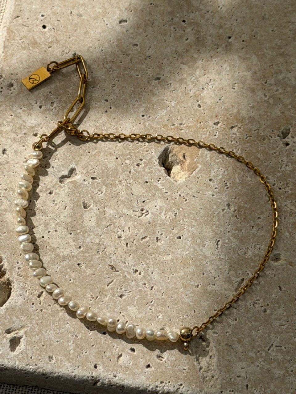 CHARM Süßwasserperlen Fußkettchen für Charms | Edelstahl 18K vergoldet