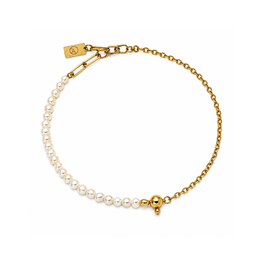 CHARM Süßwasserperlen Fußkettchen für Charms | Edelstahl 18K vergoldet