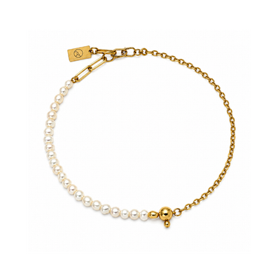 CHARM Süßwasserperlen Fußkettchen für Charms | Edelstahl 18K vergoldet