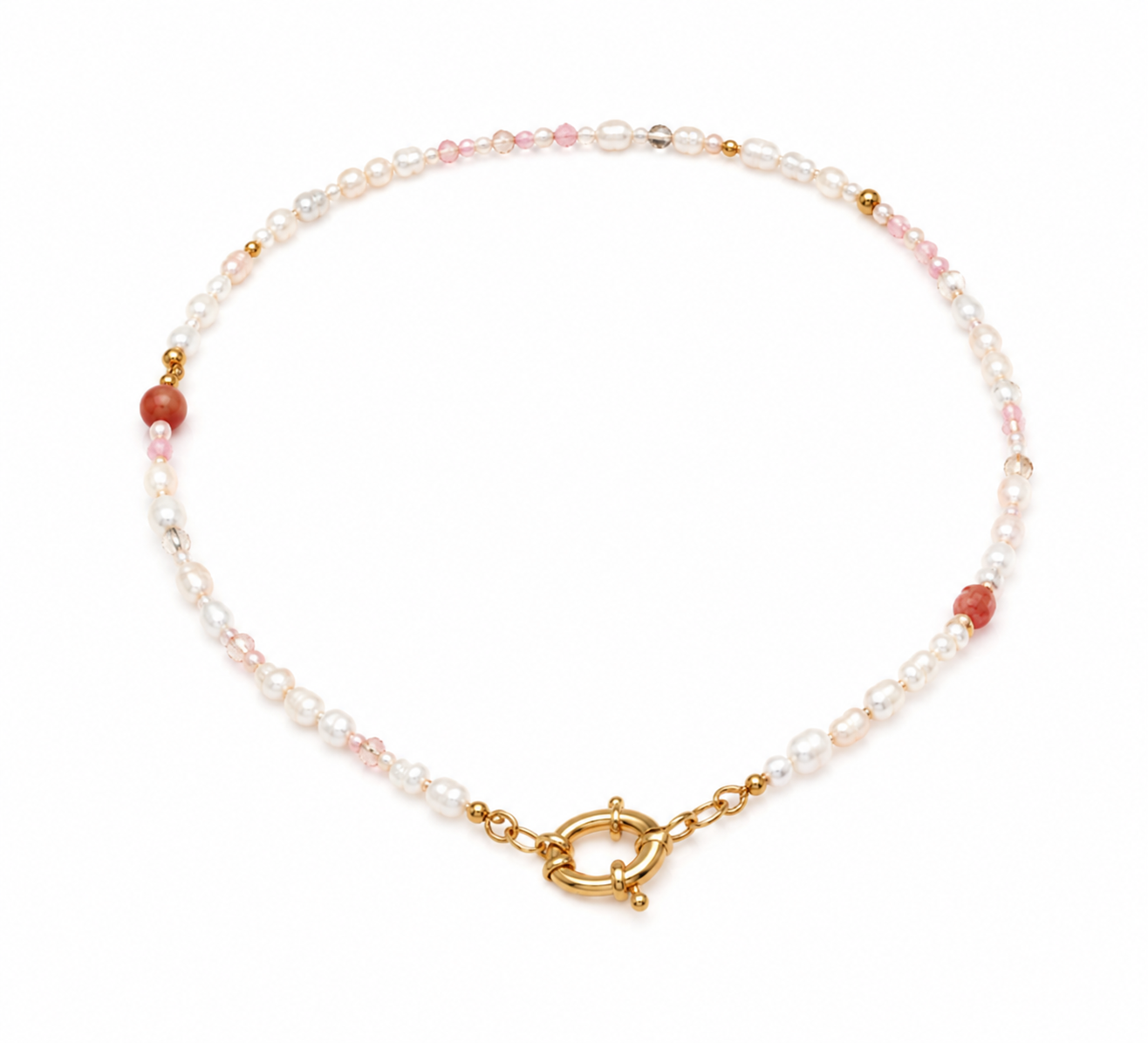 Süßwasserperlenkette Charming Blush – Rosé mit goldenem Statement-Verschluss, Unikat