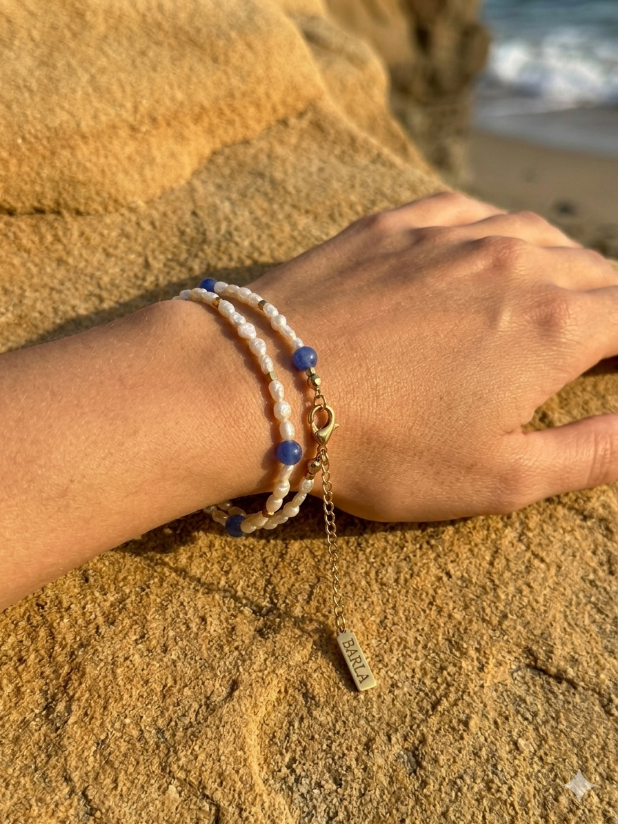 Cielo del Mar Armband | Süßwasserperlen & blauem Naturstein