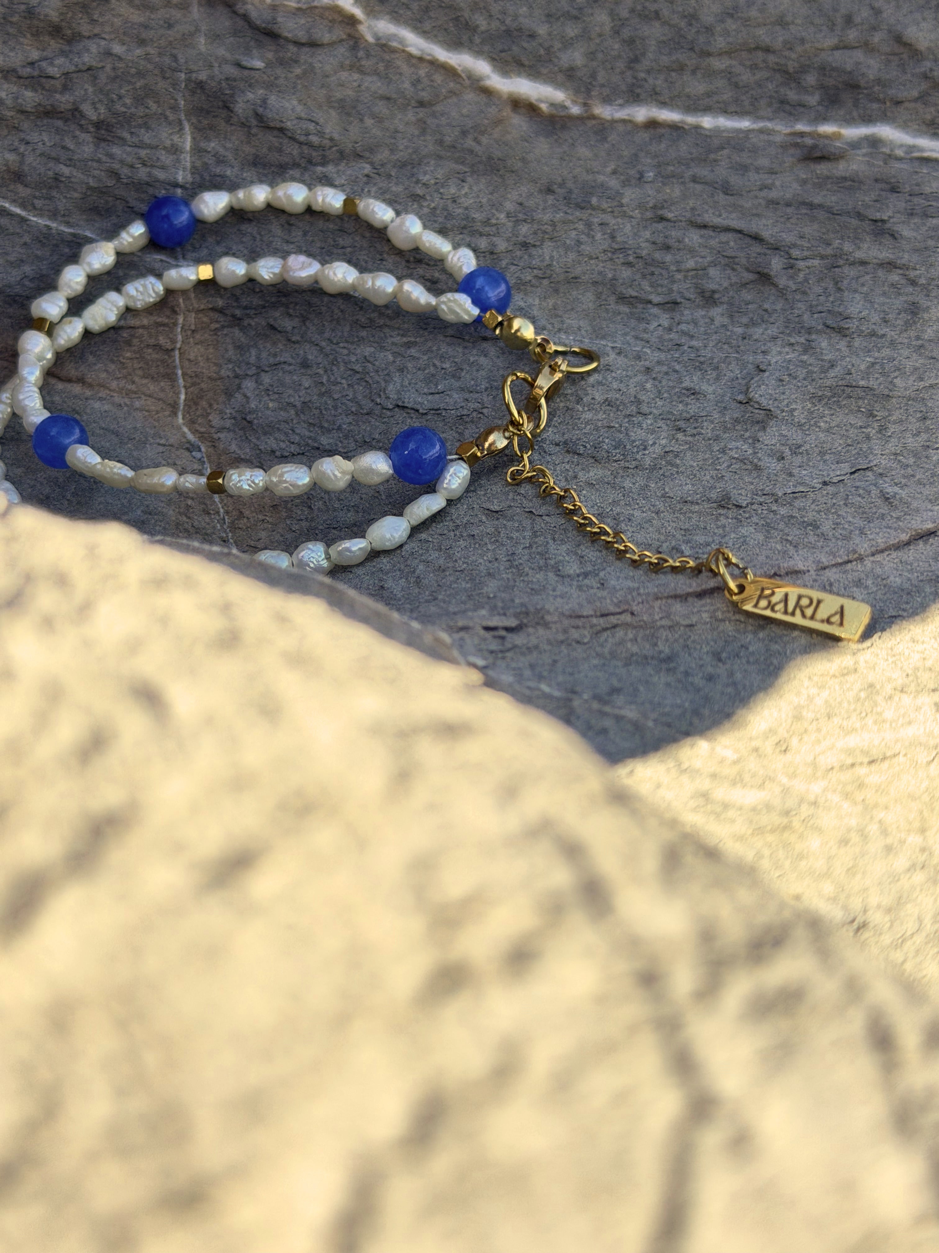 Cielo del Mar Armband | Süßwasserperlen & blauem Naturstein