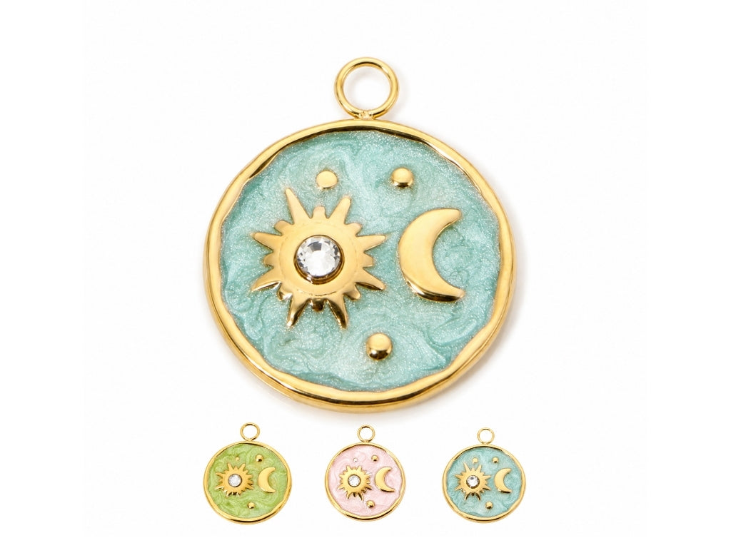 Edelstahl Charm Galaxis mit Sonne & Mond | 18K vergoldet