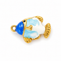 Dicker Kugelfisch Anhänger mit blauer Emaille, 18K vergoldet