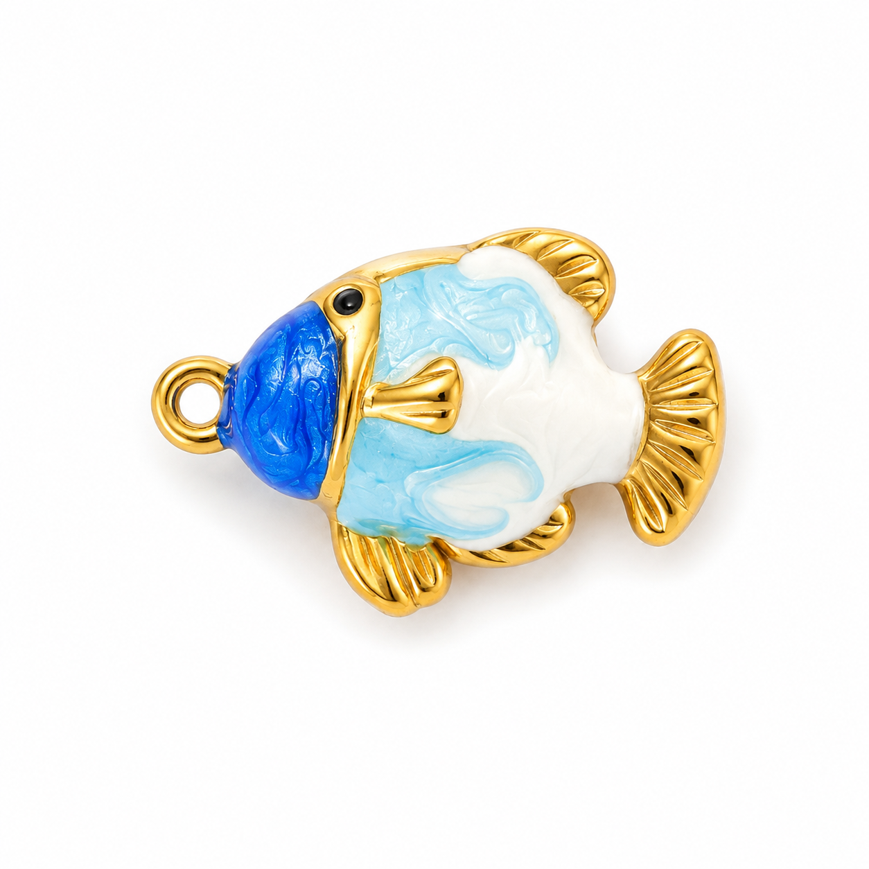 Dicker Kugelfisch Anhänger mit blauer Emaille, 18K vergoldet