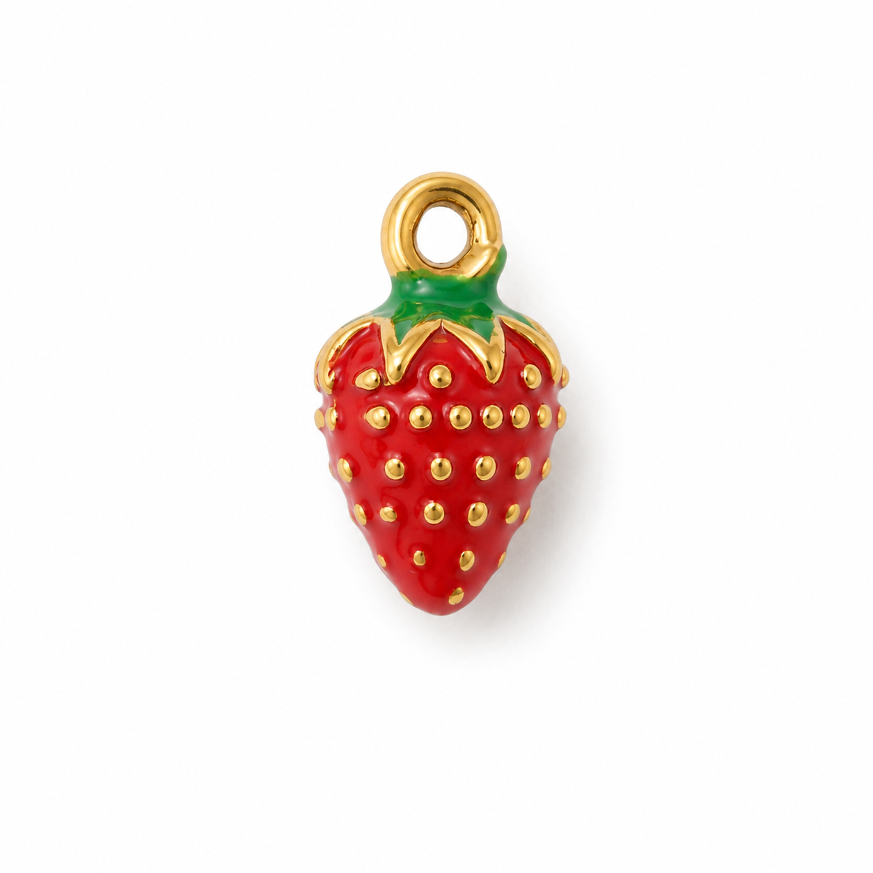 Kleiner Erdbeer Charm mit roter Emaille | Edelstahl 18K vergoldet