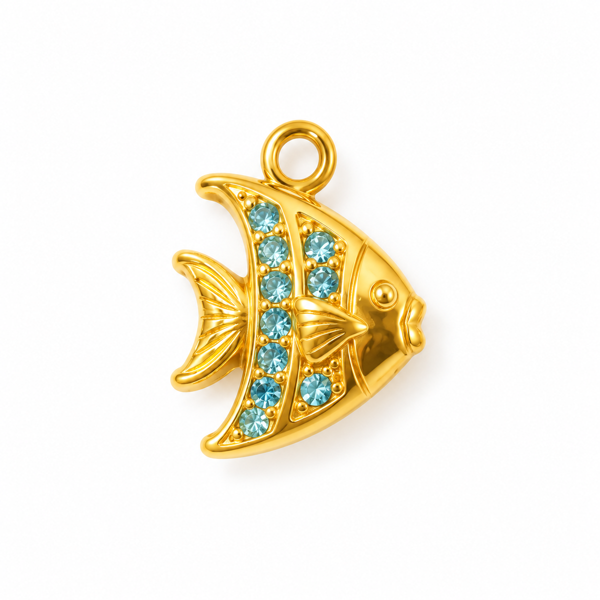 Fächerfisch-Charm Anhänger Gold – Fächerfisch mit türkiser Zirkonia