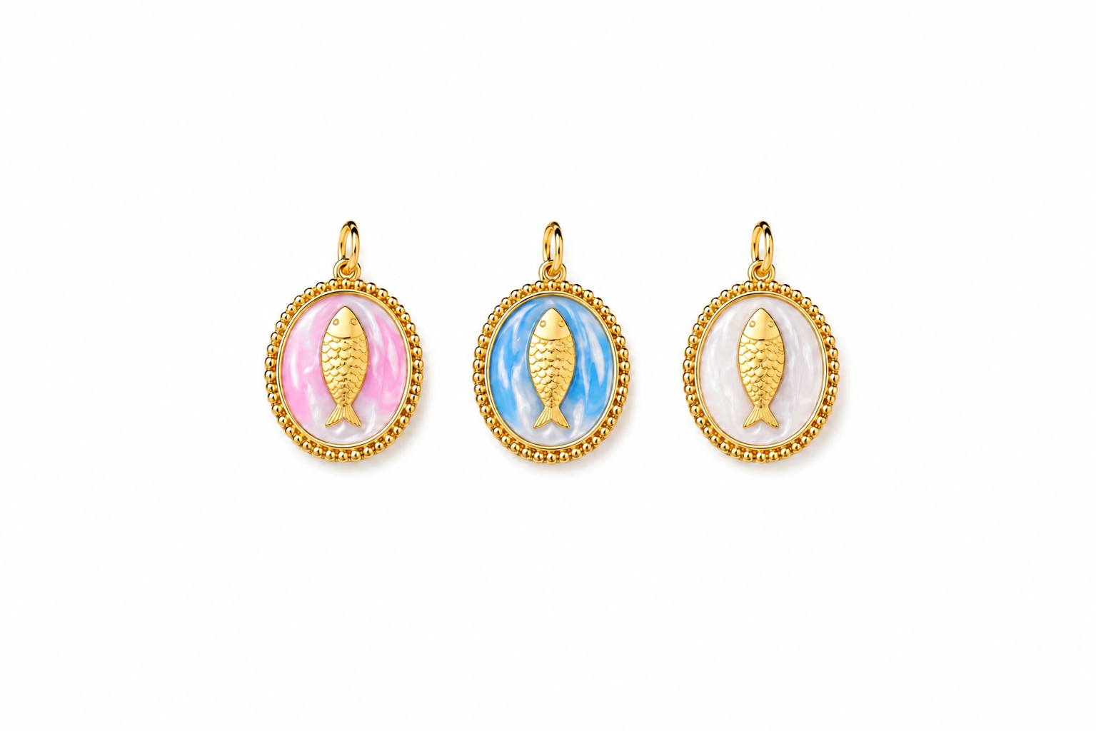 Fisch Medaillon Charm – Maritimer Anhänger mit Emaille in 3 Farben | 18K vergoldet