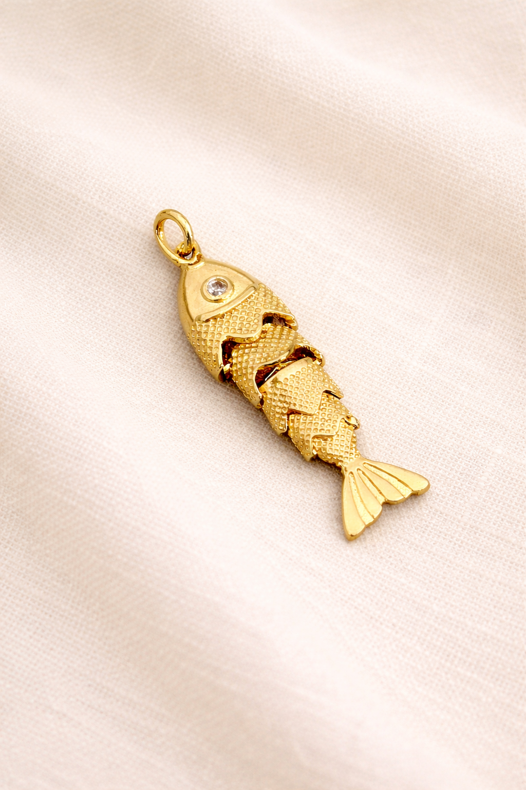Beweglicher Fisch-Charm Anhänger gold | Edelstahl 18K vergoldet
