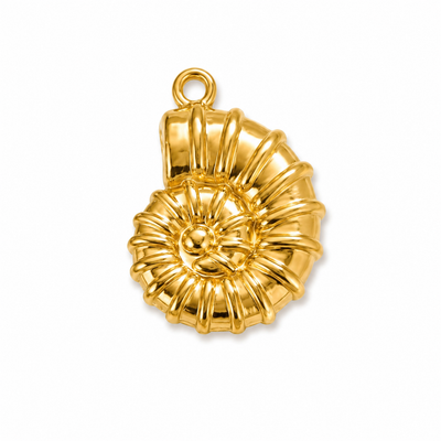Fossil Muschel Anhänger Gold – Großer Maritimer Charm | 18K vergoldet