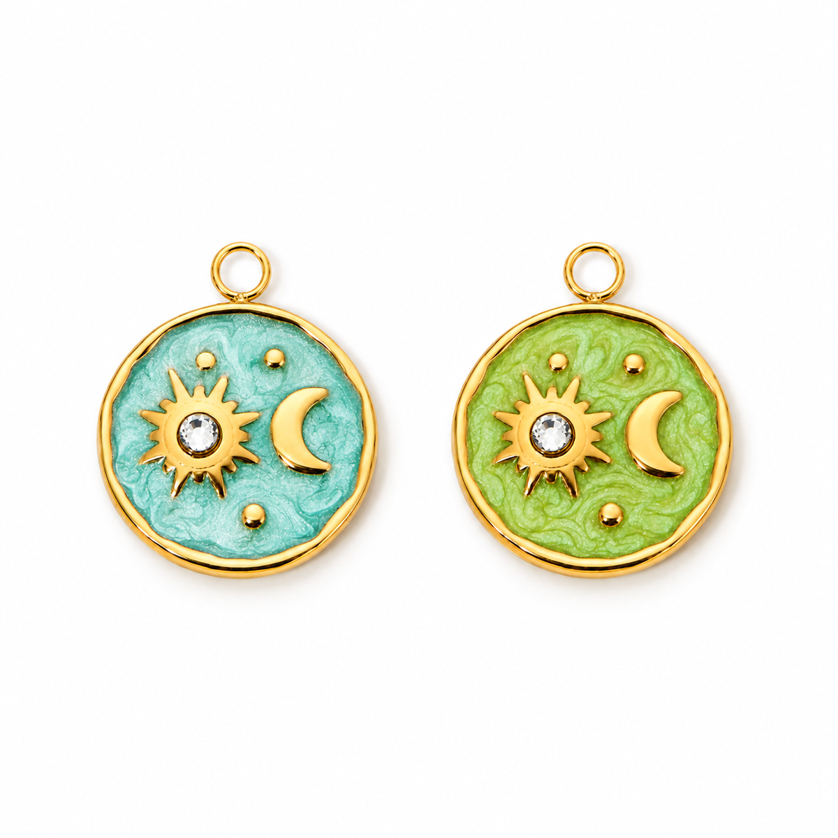 Galaxis-Charm rund mit Sonne & Mond – Emaille in 3 Farben | 18K vergoldet