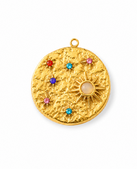 Galaxis Stern-Charm rund – Anhänger mit bunten Zirkonia | Edelstahl 18K vergoldet
