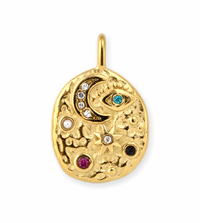 Galaxis Medaillon-Charm – Mond & Sterne mit bunten Zirkonia | 18K vergoldet