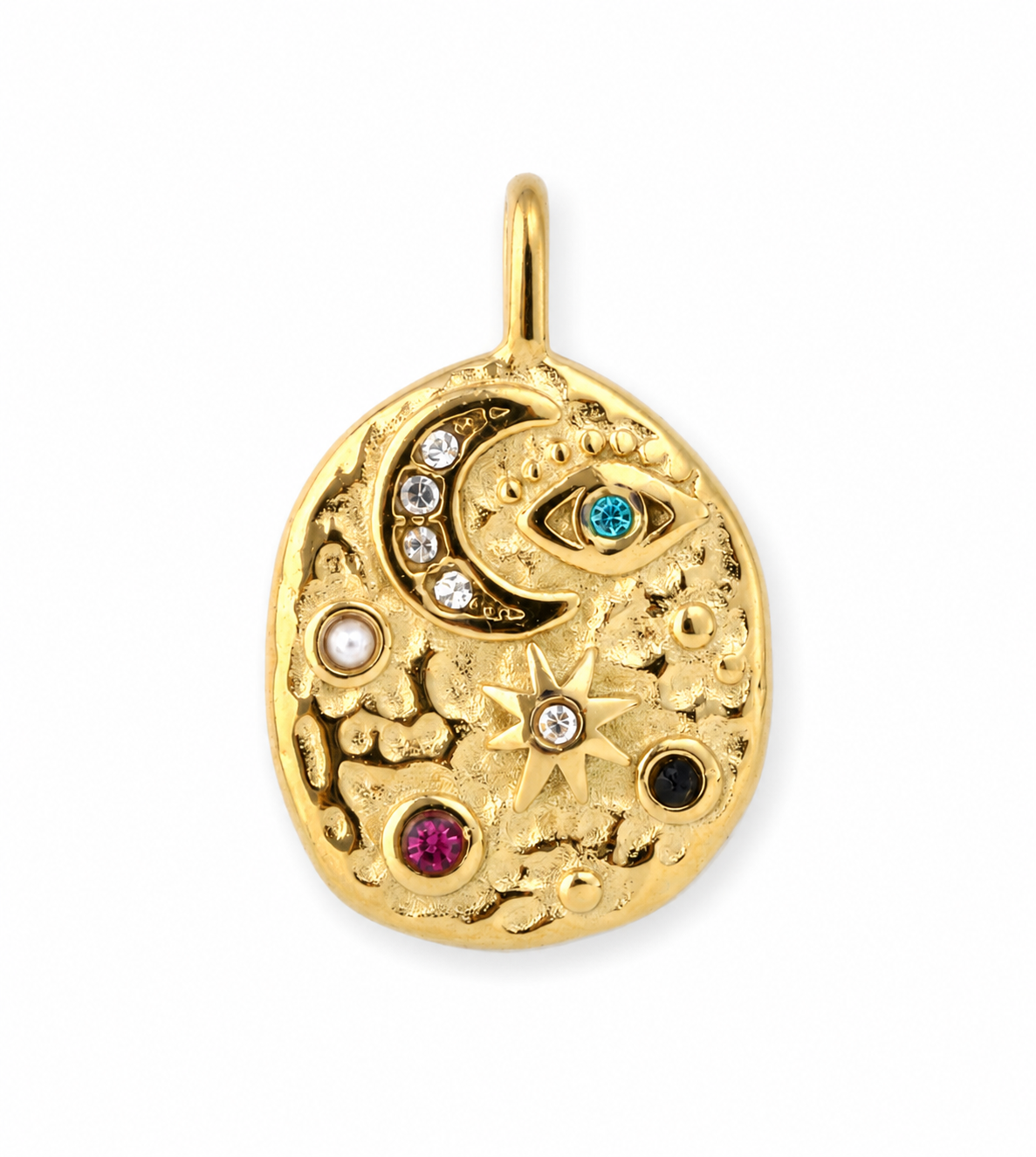Galaxis Medaillon-Charm mit Mond & Zirkonia, 18K vergoldeter Edelstahl, von BARLA