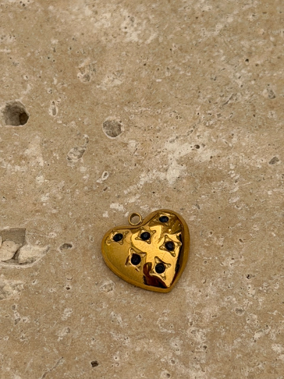 Dickes Herz-Charm mit Zirkonia | Edelstahl 18K vergoldet