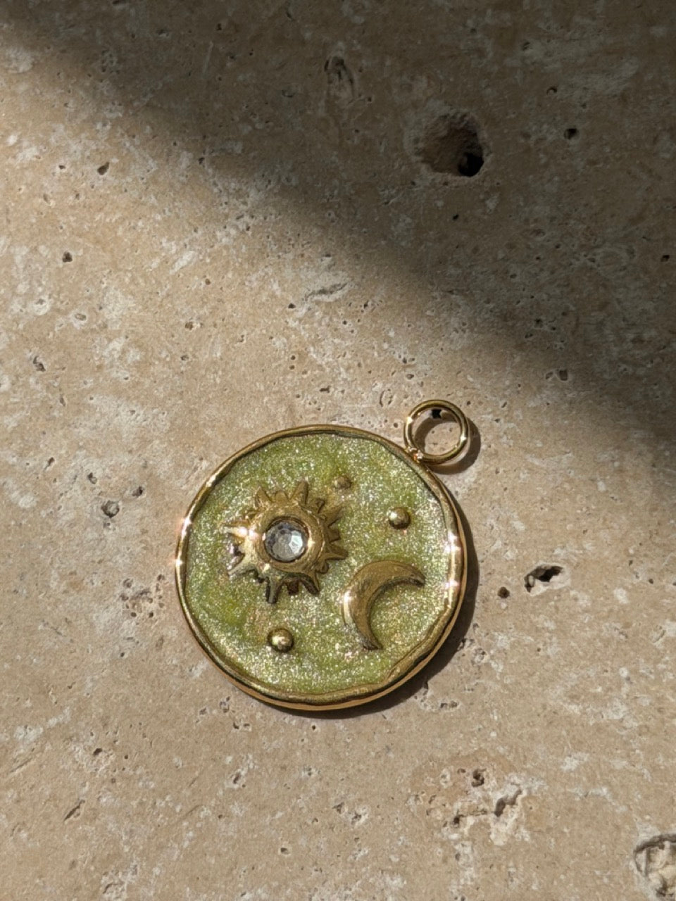 Edelstahl Charm Galaxis mit Sonne & Mond | 18K vergoldet