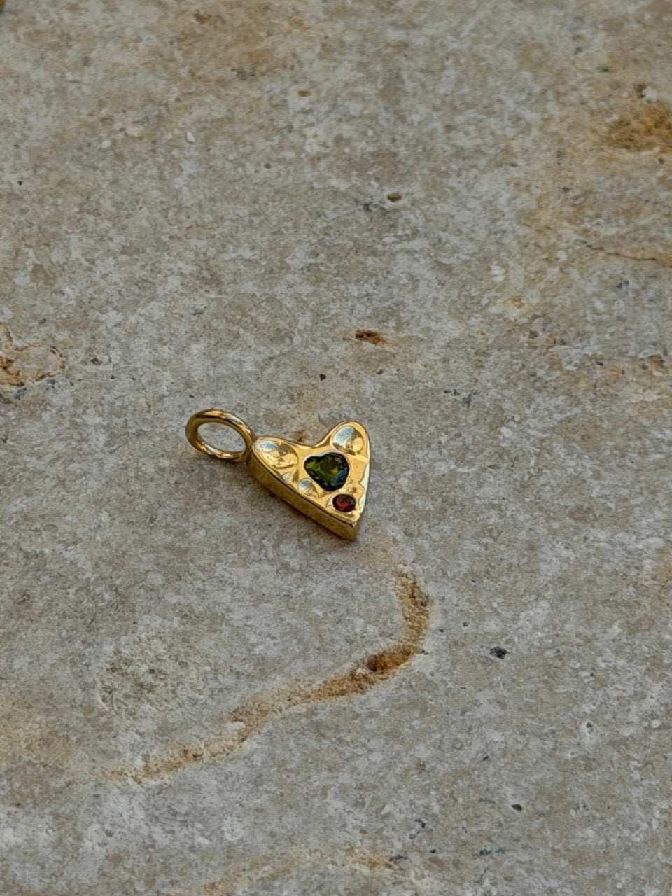 Herz Anhänger Olivgrün Strass – „Positano“ | 18K vergoldet