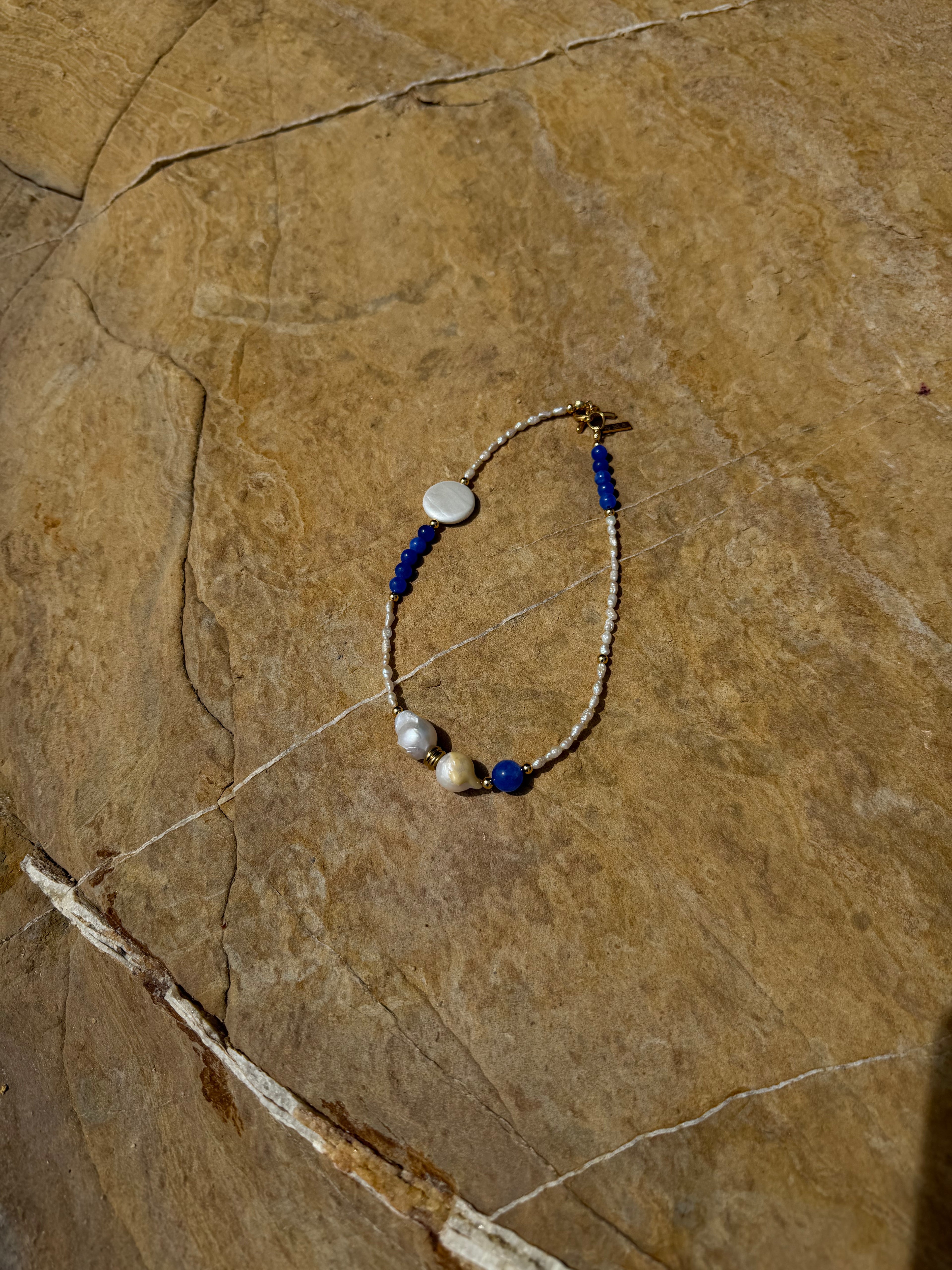 Sombra del Mar Kette | Flameball Perlen & blauer Naturstein