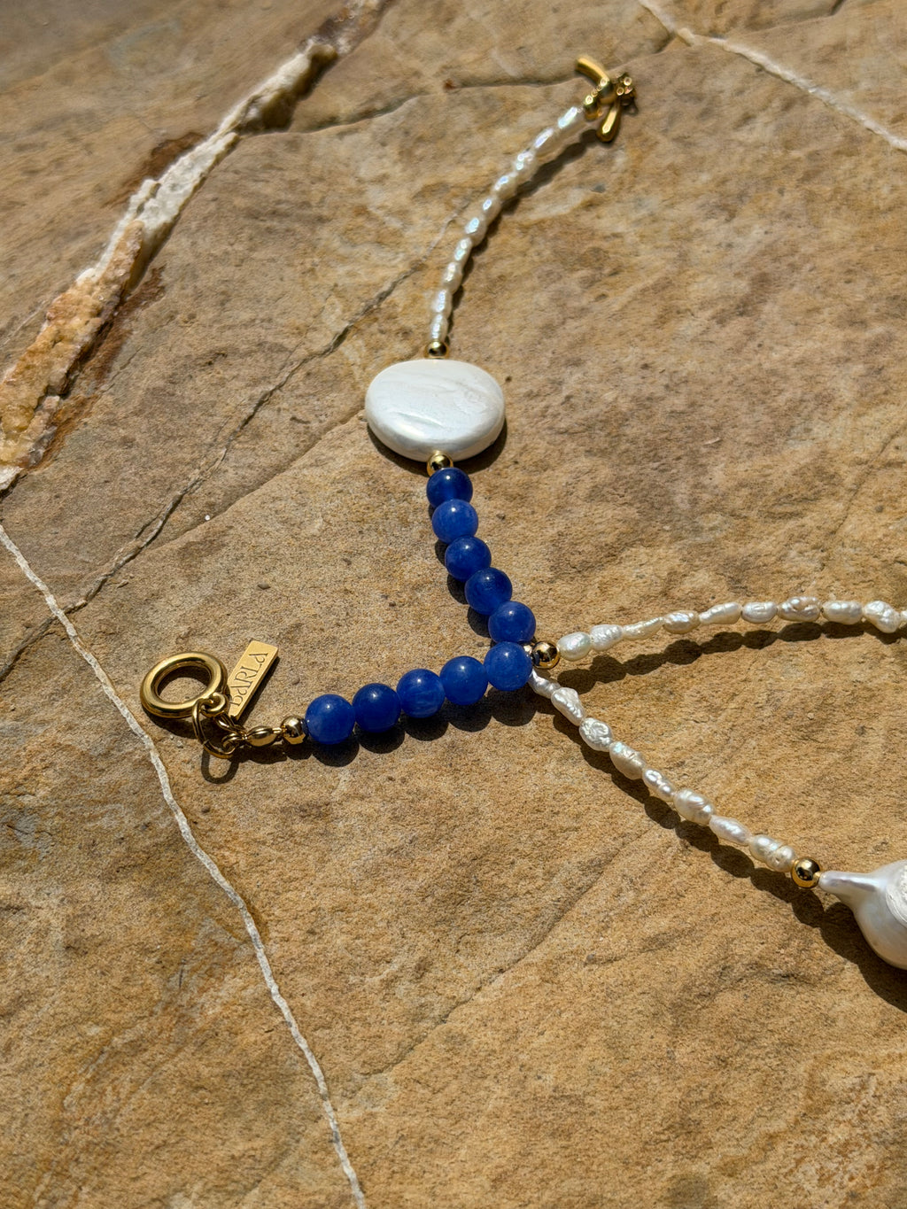 Sombra del Mar Kette | Flameball Perlen & blauer Naturstein