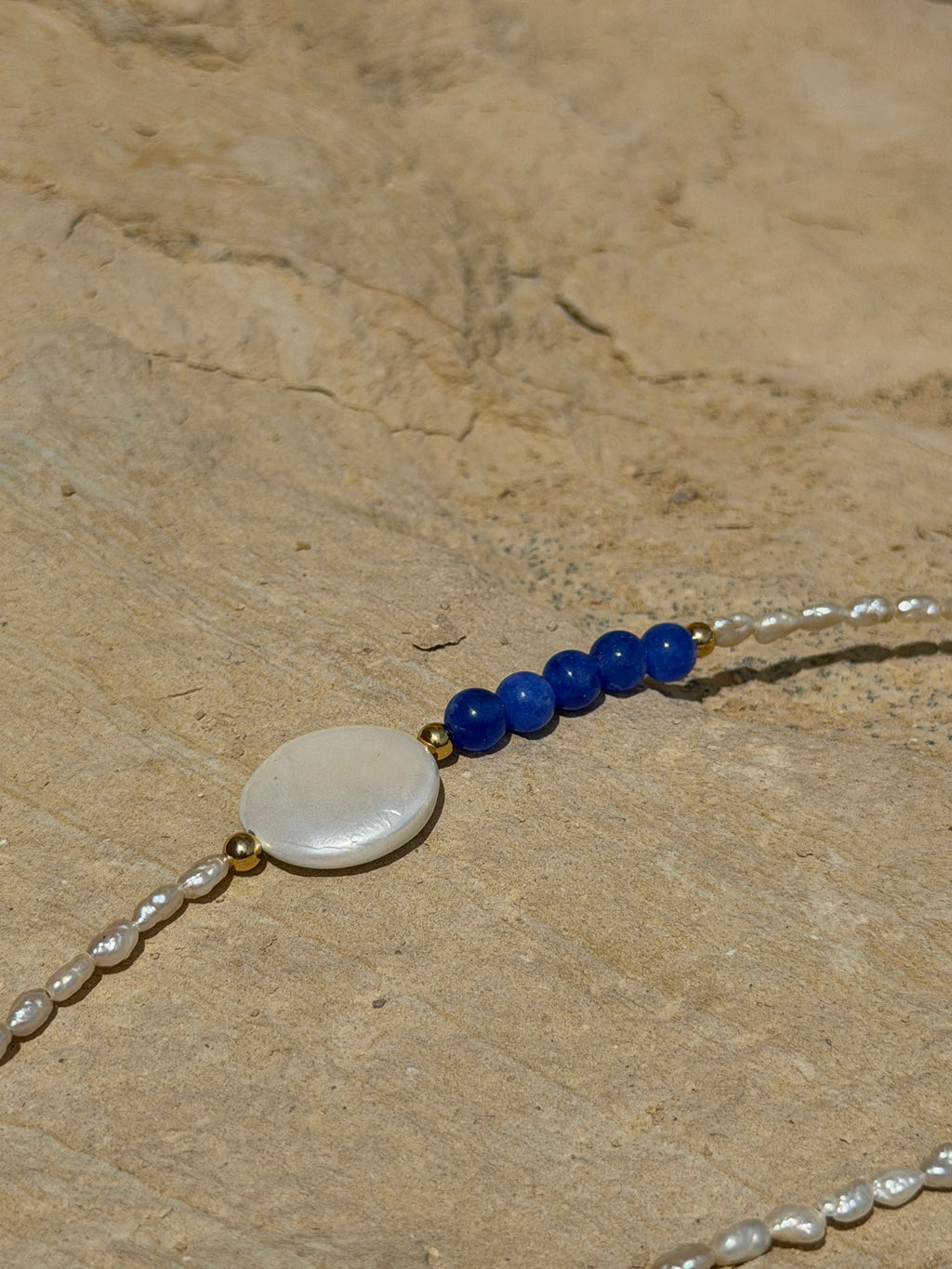 Sombra del Mar Kette | Flameball Perlen & blauer Naturstein