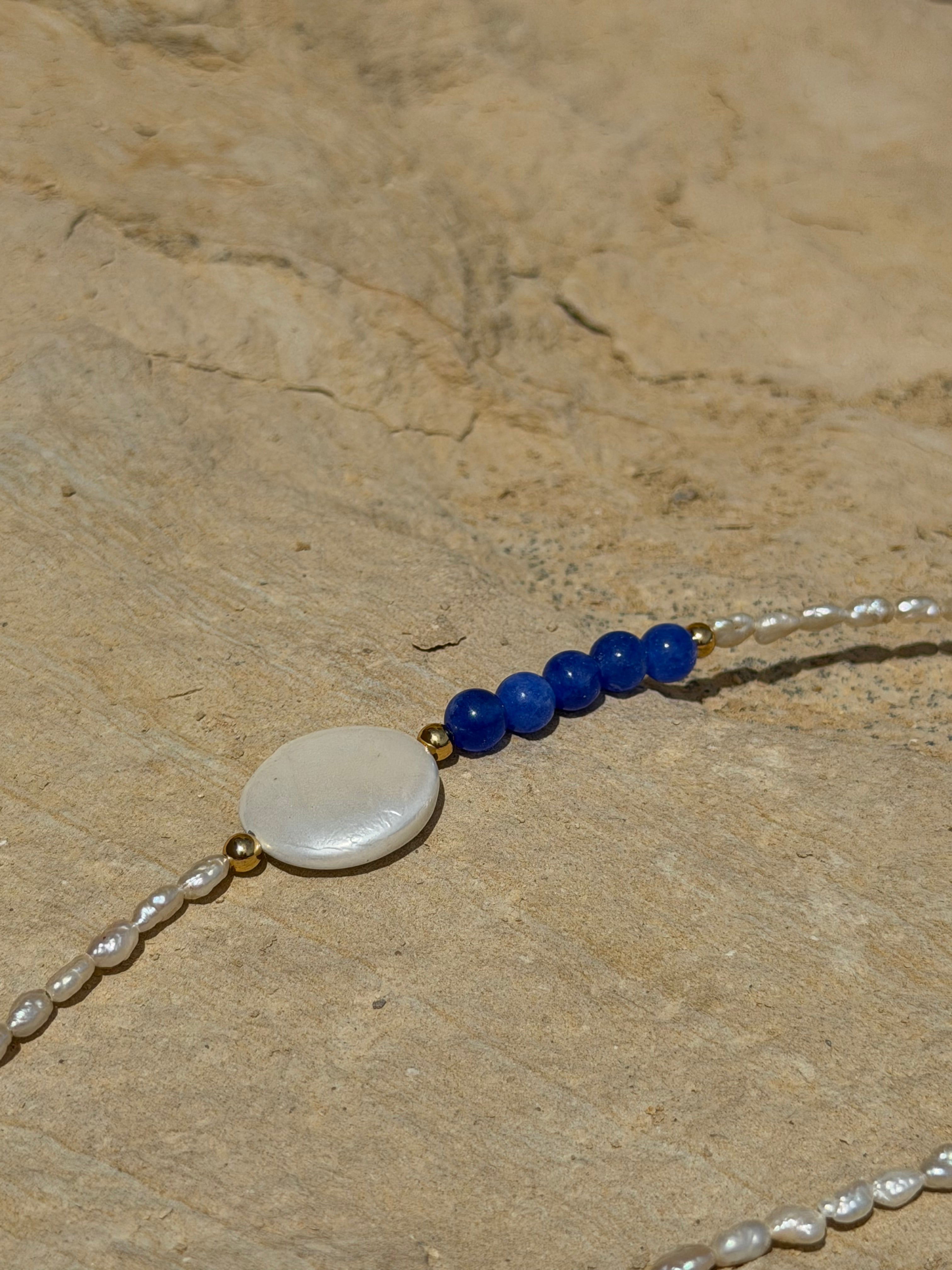 Sombra del Mar Kette | Flameball Perlen & blauer Naturstein