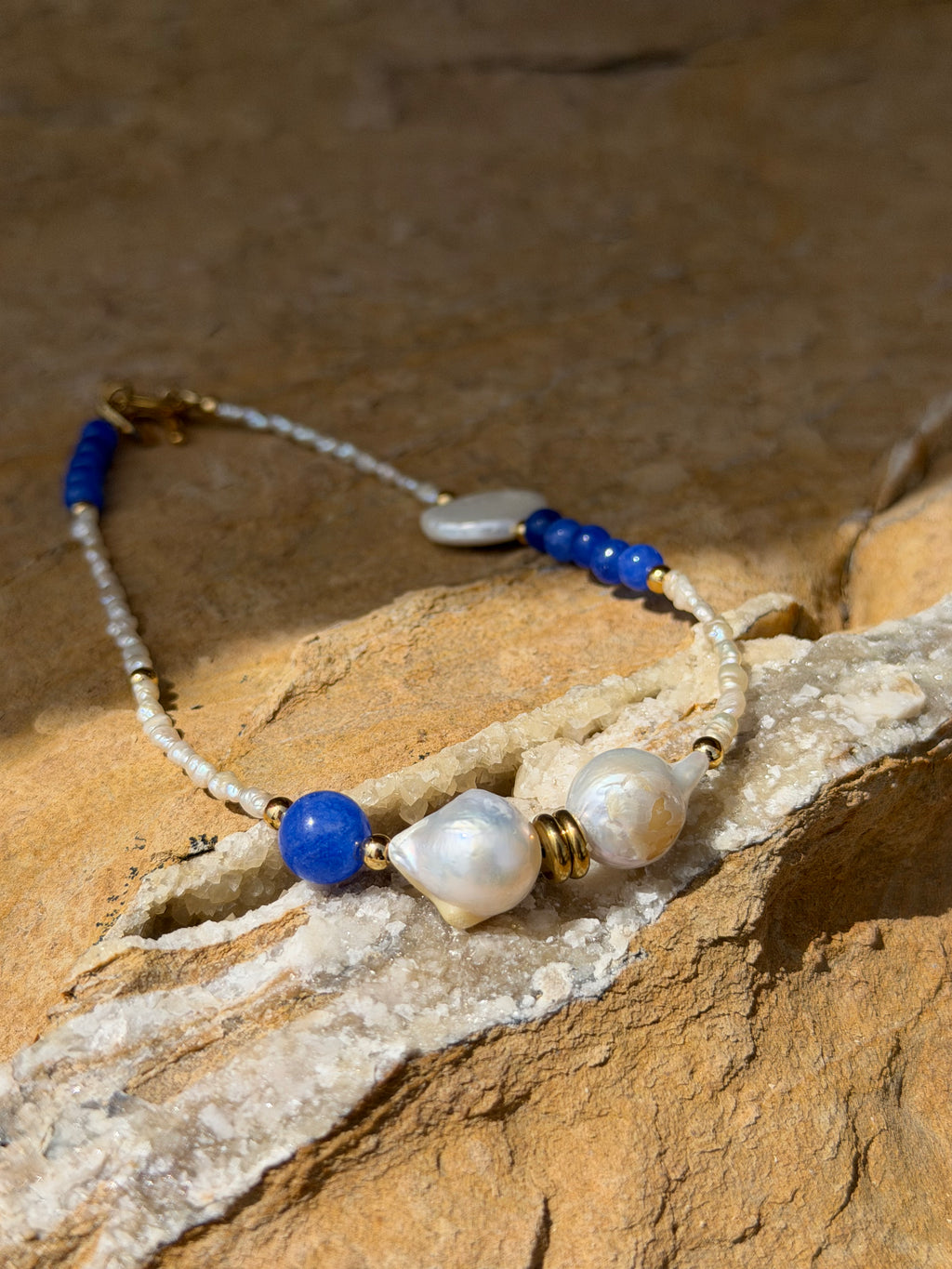 Sombra del Mar Kette | Flameball Perlen & blauer Naturstein