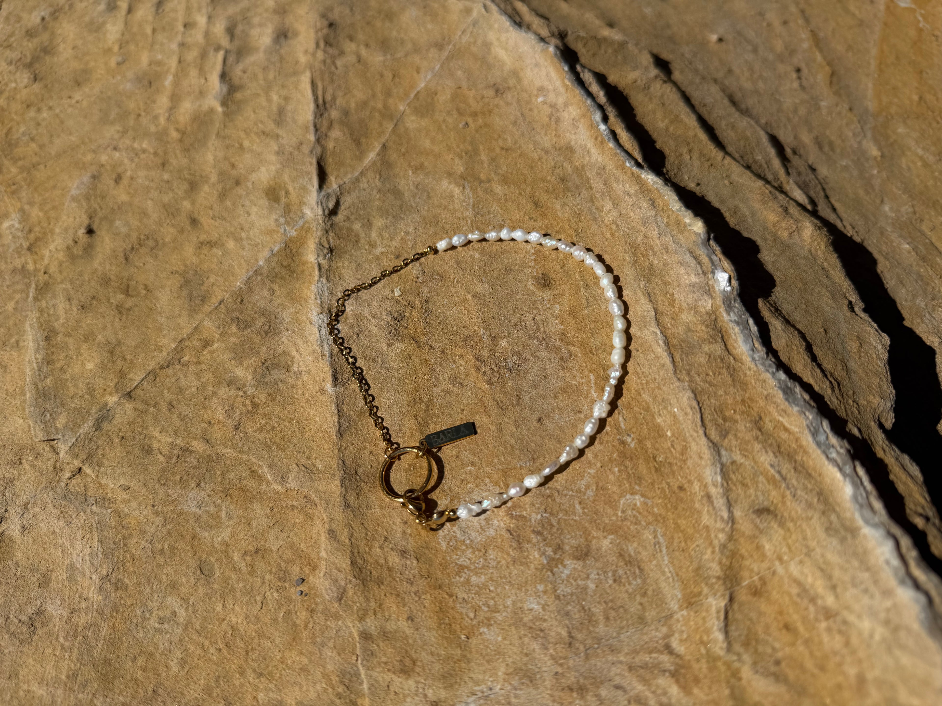 DUAL Süßwasserperlen Fußkettchen mit Gliederkette | Edelstahl 18K vergoldet