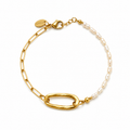 ICON Süßwasserperlen Armband mit goldenem Charm-Ring | Edelstahl 18K vergoldet