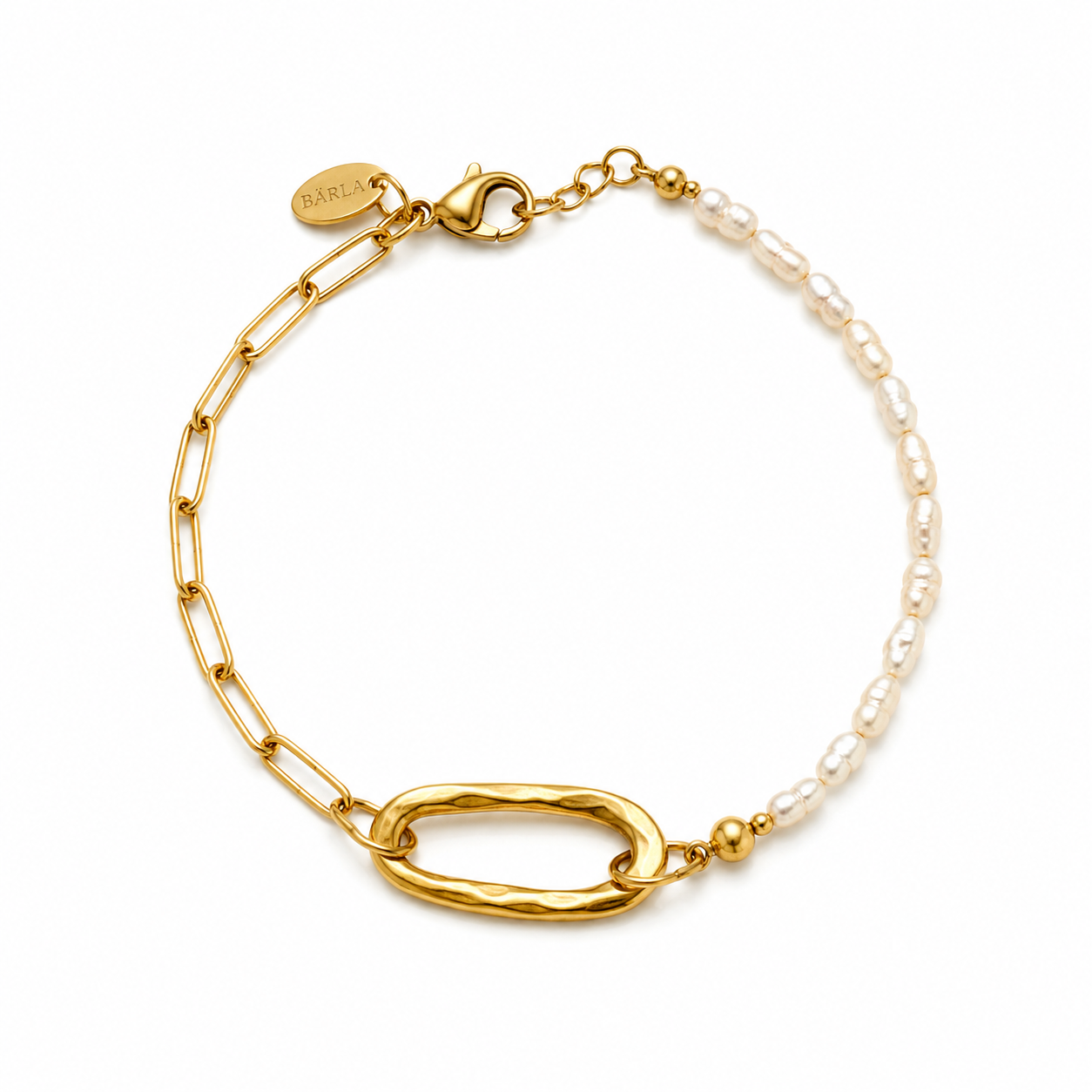 ICON Süßwasserperlen Armband mit goldenem Charm-Ring | Edelstahl 18K vergoldet