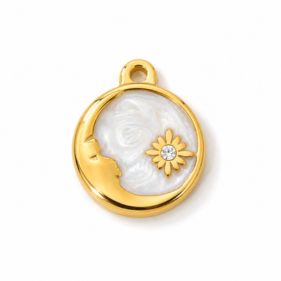 Kamee-Mond-Charm Anhänger Gold – Mond-Silhouette mit Perlmutt-Optik