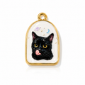 Medaillon Kettenanhänger schwarze Katze – Halbe Ellipse | 18K vergoldet
