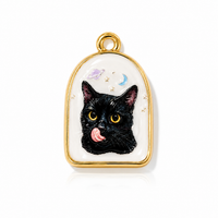 Medaillon Kettenanhänger schwarze Katze – Halbe Ellipse | 18K vergoldet