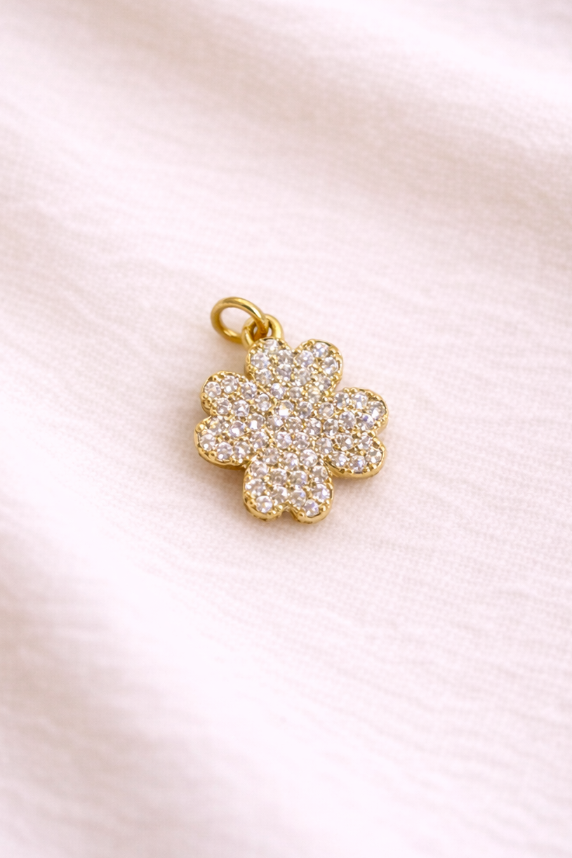 Kleeblatt-Charm mit Strass | Edelstahl 18K vergoldet