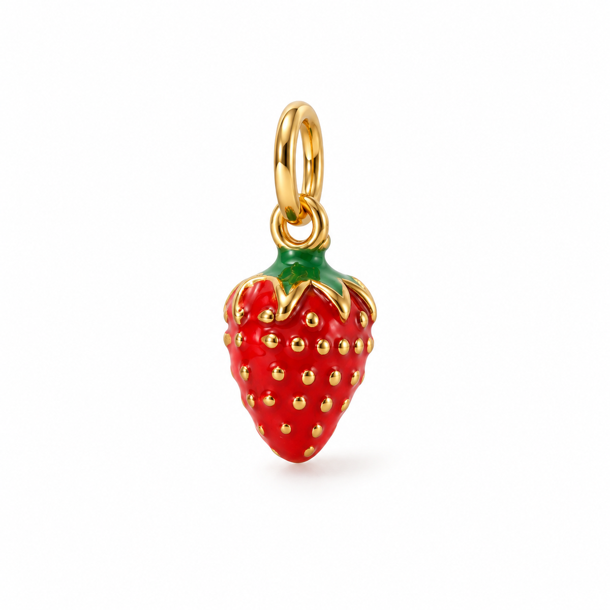 Erdbeere-Charm Anhänger Gold – Mini Erdbeer Charm mit Emaille | 18K vergoldet
