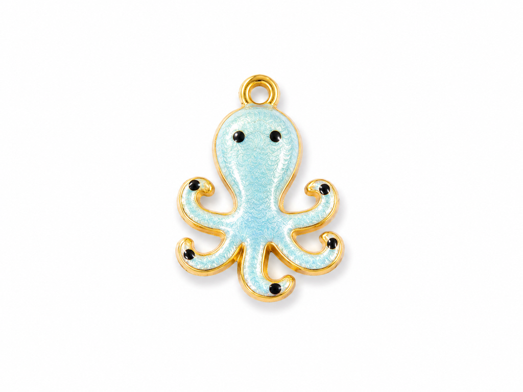 Kraken-Charm in Hellblau mit Emaille | Edelstahl 18K vergoldet