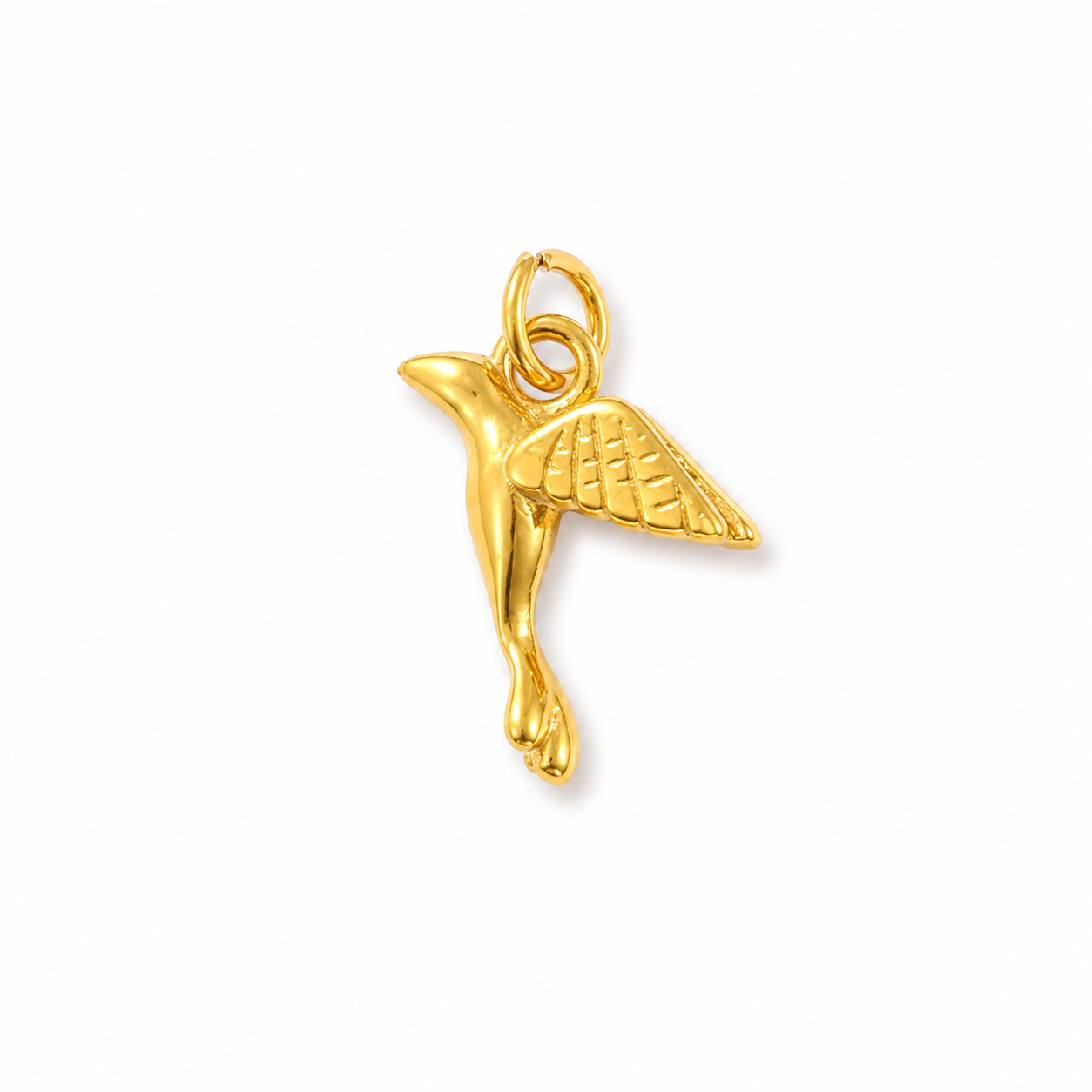 Kolibri Anhänger in 3D aus Edelstahl, 18K vergoldet