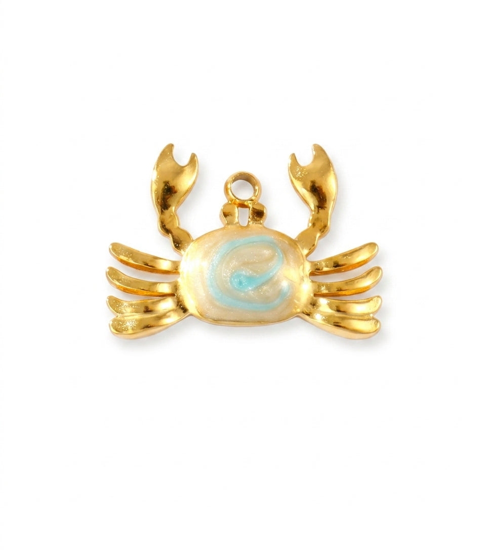 Krabben Charm Blau Perlmutt – „Cancale“ | 18K vergoldet