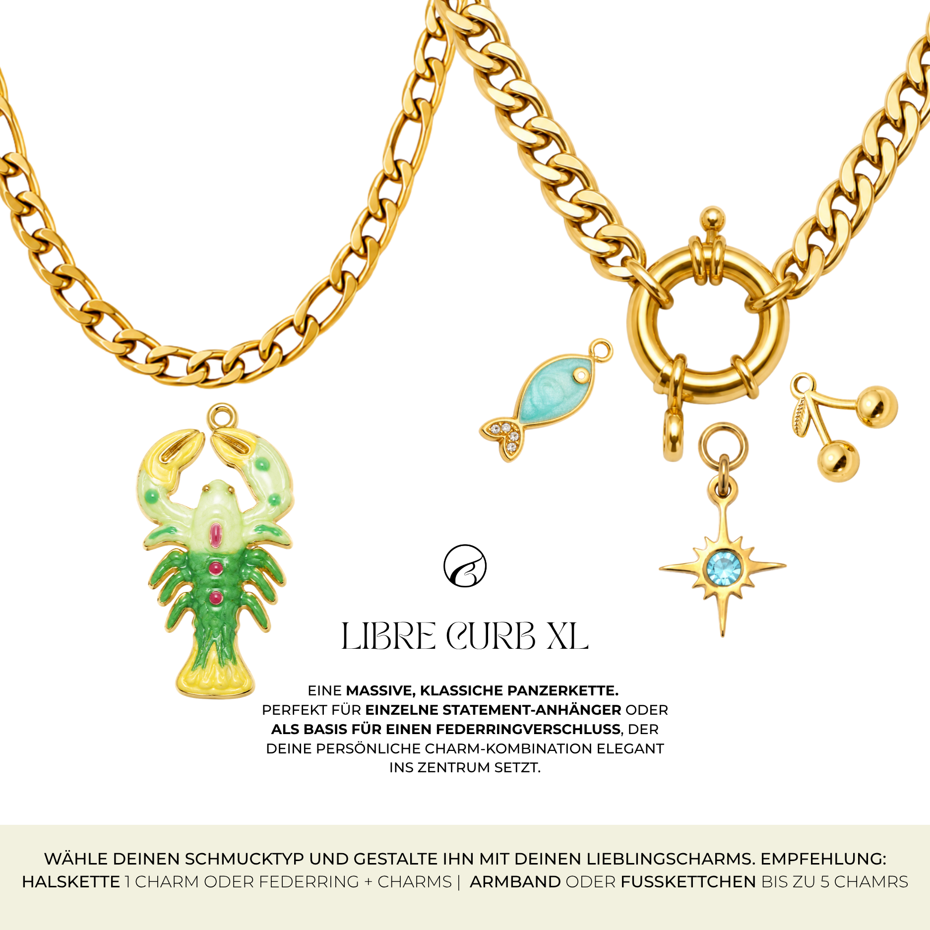 LIBRE CURB XL Panzerkette für Charms | Edelstahl 18K vergoldet